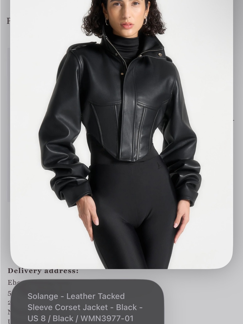 Maniere De Voir Black Leather Tacked Sleeve Corset Jacket